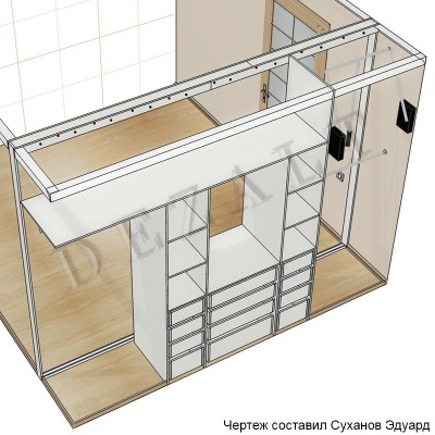 Схема шкафа-купе перед натяжным потолком