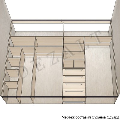 Чертеж встроенного шкафа-купе 4 двери