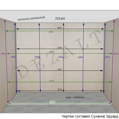 Чертеж встроенного шкафа-купе 4 двери