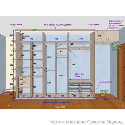 Чертежи шкафа-купе в прихожую