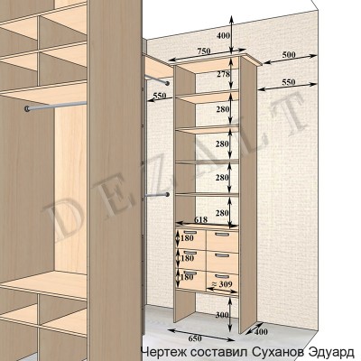 Схемы встроенной гардеробной