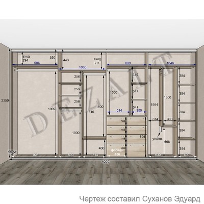 Чертежи шкафа-купе 4 двери