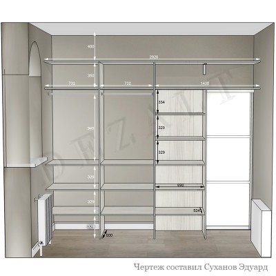 Схемы гардеробной комнаты
