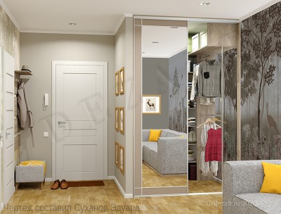 План прямоугольной гардеробной с двумя зеркальными дверьми