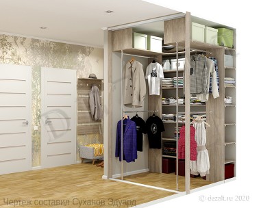 План прямоугольной гардеробной с двумя зеркальными дверьми