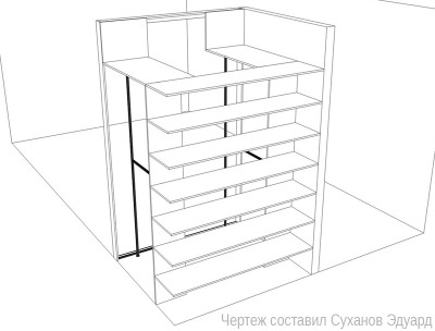 План прямоугольной гардеробной с двумя зеркальными дверьми