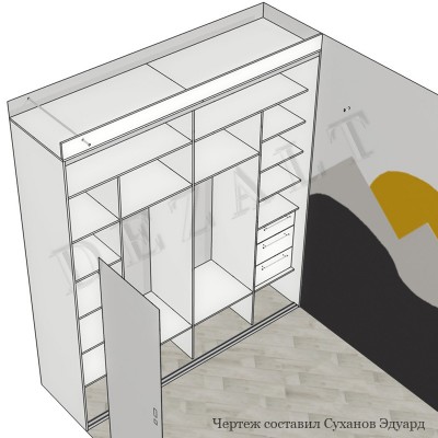 Шкаф-купе 2 двери с зеркалом в детскую