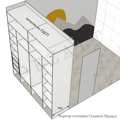 Шкаф-купе 2 двери с зеркалом в детскую